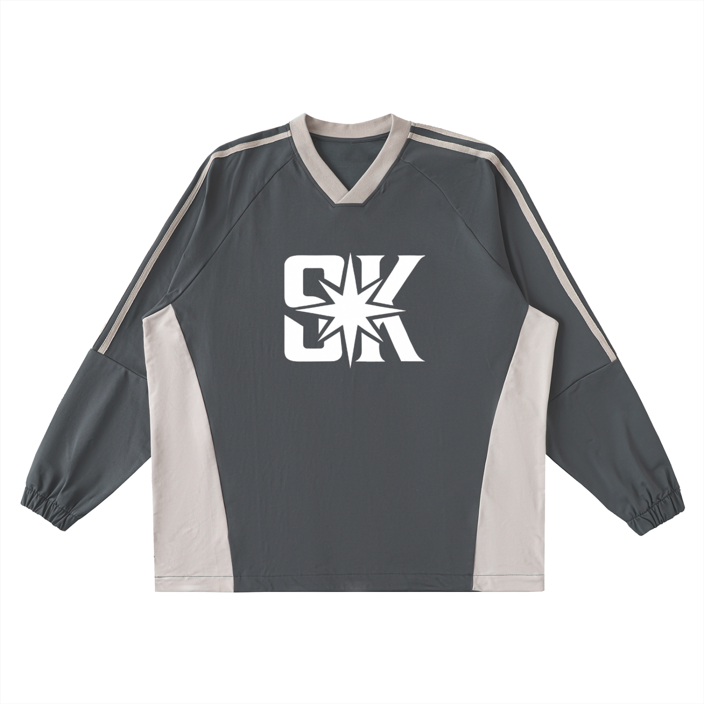 Color-Block V-Neck Long-Sleeve T-Shirt