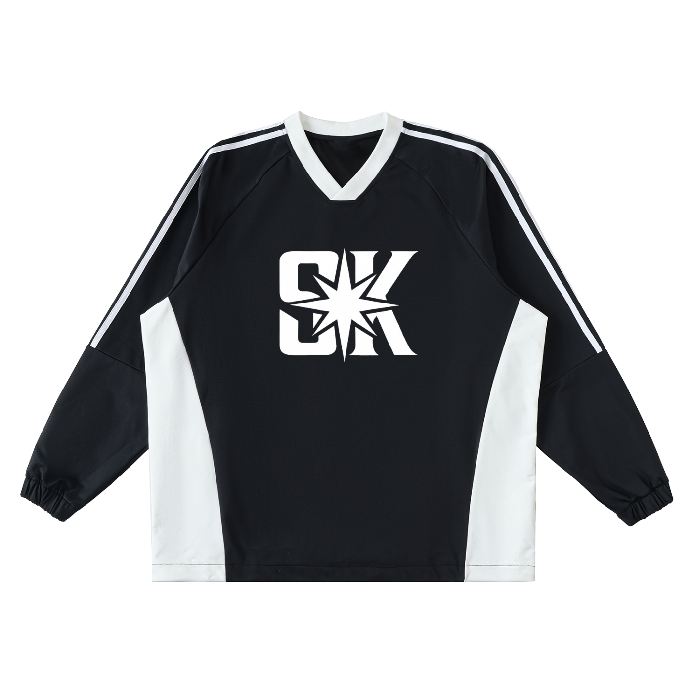 Color-Block V-Neck Long-Sleeve T-Shirt